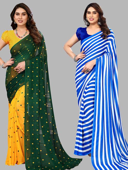 women pack of 2 casual wear combo sarees with blouse - 21433785 - Very Small Image - 1