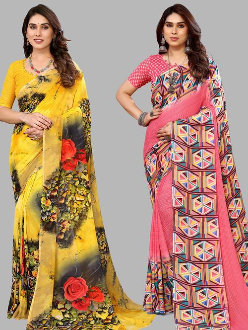 women pack of 2 casual wear combo sarees with blouse - 21433786 - Very Small Image - 1
