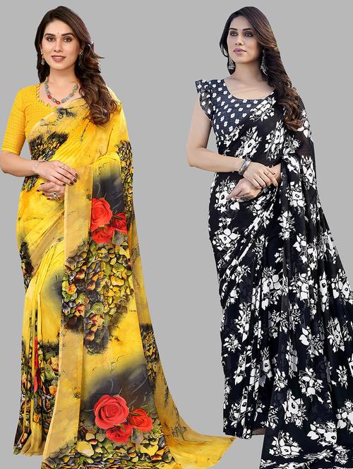 women pack of 2 casual wear combo sarees with blouse - 21433788 - Very Small Image - 1