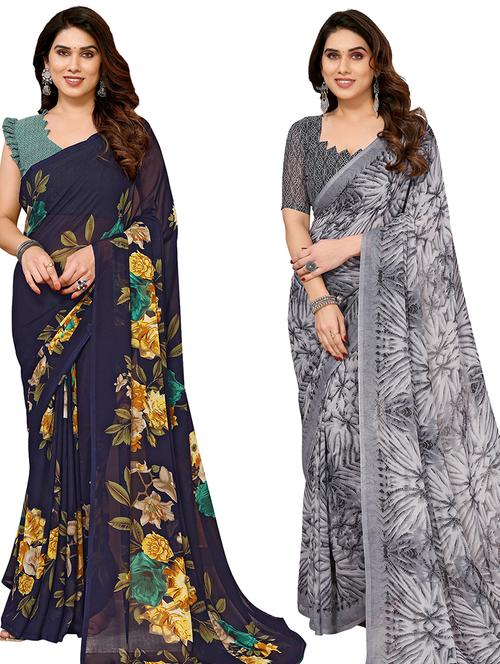 women pack of 2 casual wear combo sarees with blouse - 21433790 - Very Small Image - 1
