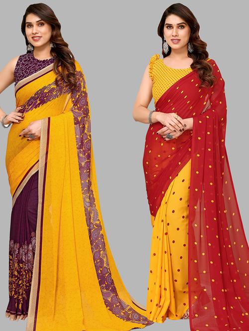 women pack of 2 casual wear combo sarees with blouse - 21433791 - Very Small Image - 1