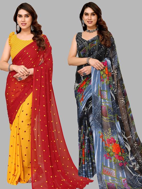 women pack of 2 casual wear combo sarees with blouse - 21433794 - Very Small Image - 1