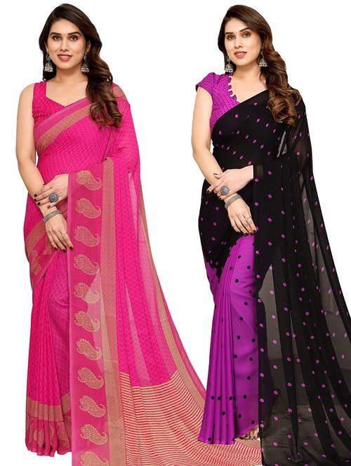 women pack of 2 casual wear combo sarees with blouse - 21433795 - Very Small Image - 1
