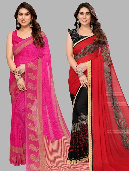 women pack of 2 casual wear combo sarees with blouse - 21433804 - Very Small Image - 1