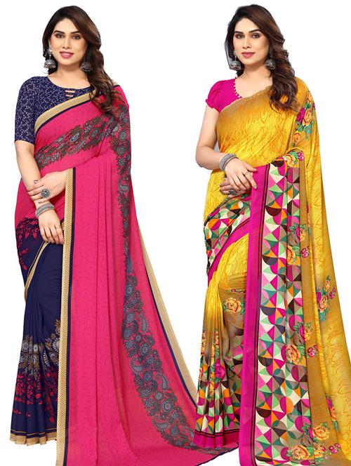 women pack of 2 casual wear combo sarees with blouse - 21433805 - Very Small Image - 1