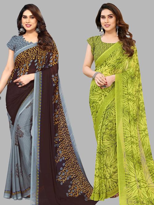 women pack of 2 casual wear combo sarees with blouse - 21433806 - Very Small Image - 1