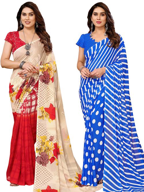 women pack of 2 casual wear combo sarees with blouse - 21433810 - Very Small Image - 1