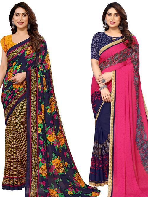 women pack of 2 casual wear combo sarees with blouse - 21433811 - Very Small Image - 1