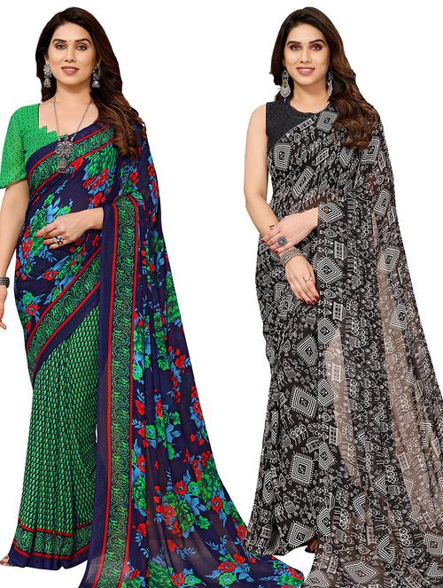 women pack of 2 casual wear combo sarees with blouse - 21433812 - Very Small Image - 1