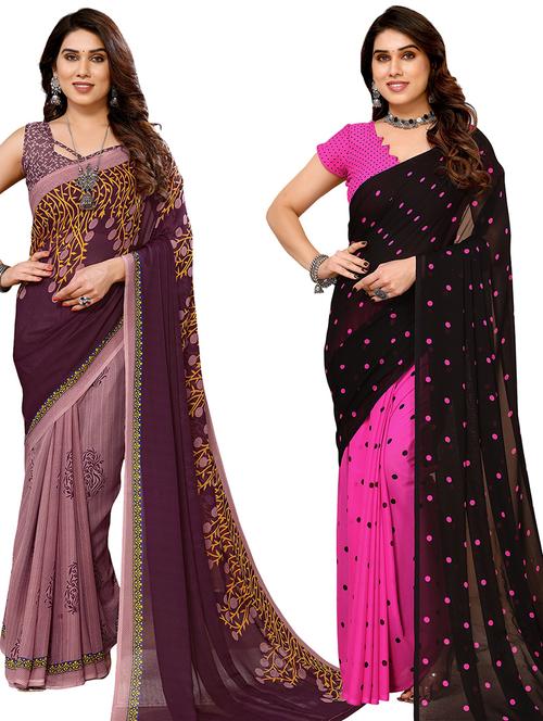 women pack of 2 casual wear combo sarees with blouse - 21433813 - Very Small Image - 1
