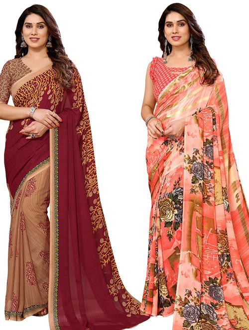 women pack of 2 casual wear combo sarees with blouse - 21433814 - Very Small Image - 1