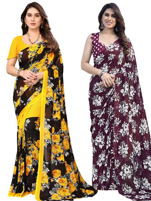 women pack of 2 casual wear combo sarees with blouse - 21433815 - Very Small Image - 1