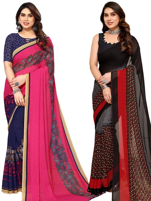 women pack of 2 casual wear combo sarees with blouse - 21433819 - Very Small Image - 1