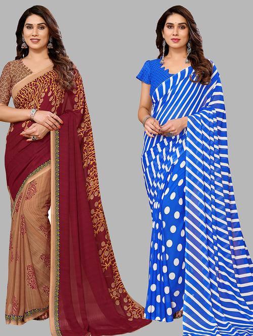 women pack of 2 casual wear combo sarees with blouse - 21433823 - Very Small Image - 1