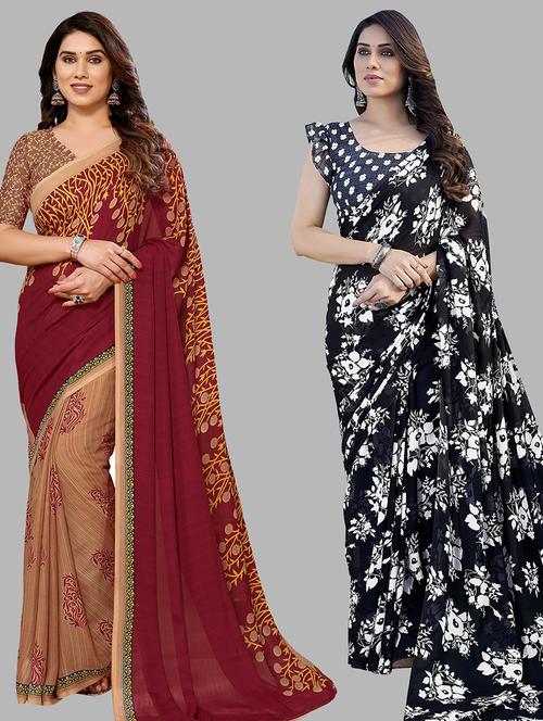 women pack of 2 casual wear combo sarees with blouse - 21433824 - Very Small Image - 1