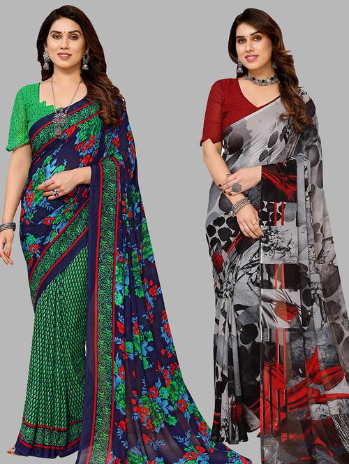 pack of 2 casual wear sarees with blouse - 21433829 - Very Small Image - 1