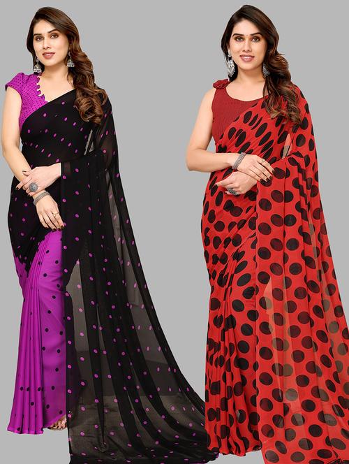 pack of 2 casual wear combo sarees with blouse - 21433832 - Very Small Image - 1