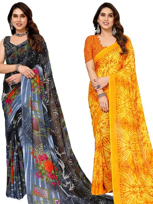 women pack of 2 casual wear combo sarees with blouse - 21433833 - Very Small Image - 1