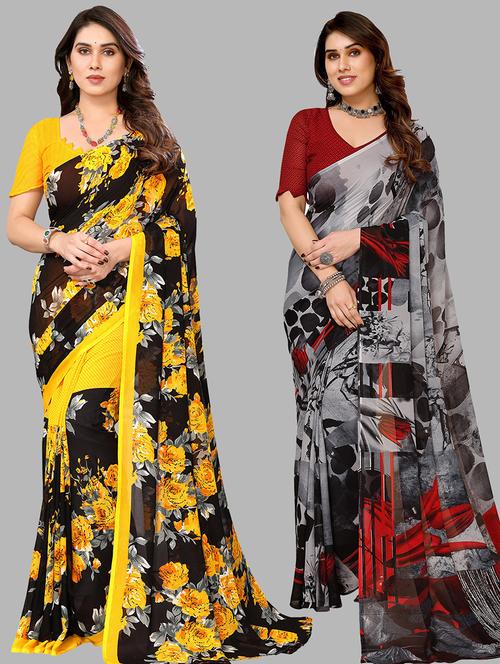 pack of 2 casual wear combo sarees with blouse - 21433834 - Very Small Image - 1