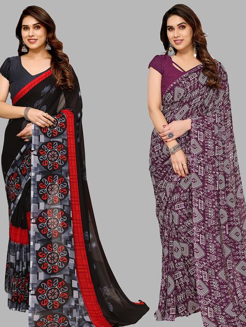 pack of 2 casual wear sarees with blouse - 21433838 - Very Small Image - 1