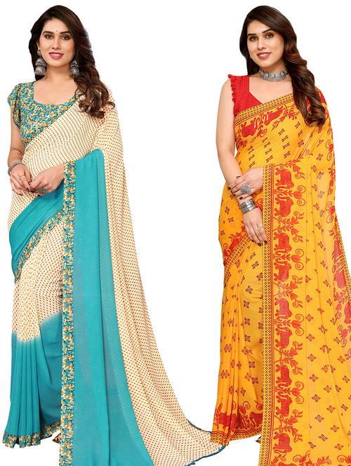 pack of 2 casual wear sarees with blouse - 21433840 - Very Small Image - 1