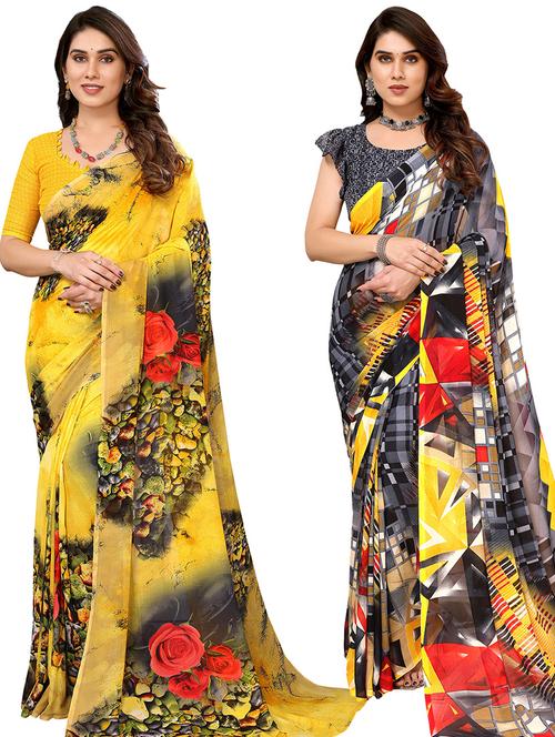 pack of 2 casual wear combo sarees with blouse - 21433841 - Very Small Image - 1