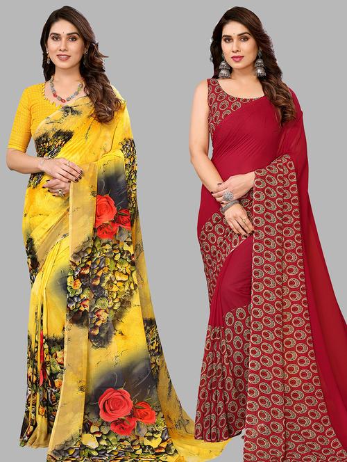 women pack of 2 casual wear combo sarees with blouse - 21433842 - Very Small Image - 1