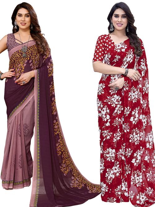 pack of 2 casual wear sarees with blouse - 21433856 - Very Small Image - 1