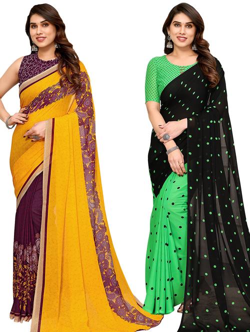 pack of 2 casual wear combo sarees with blouse - 21433861 - Very Small Image - 1