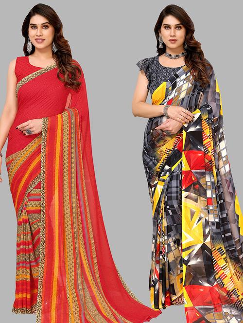 pack of 2 casual wear combo sarees with blouse - 21433869 - Very Small Image - 1