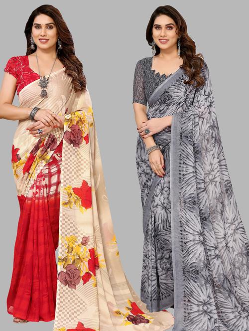 pack of 2 casual wear sarees with blouse - 21433870 - Very Small Image - 1