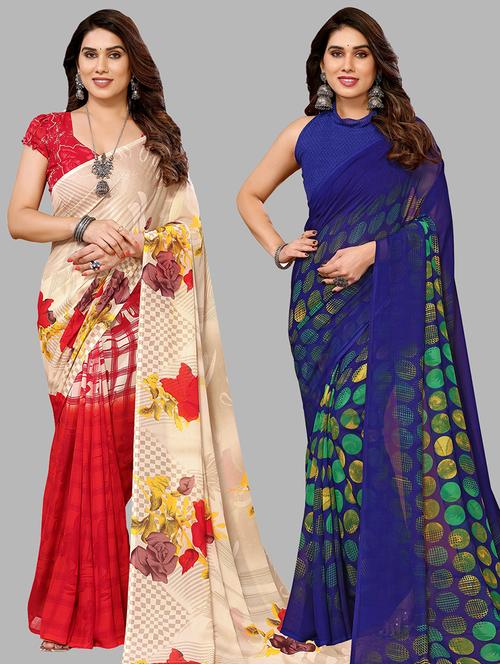 pack of 2 casual wear sarees with blouse - 21433872 - Very Small Image - 1