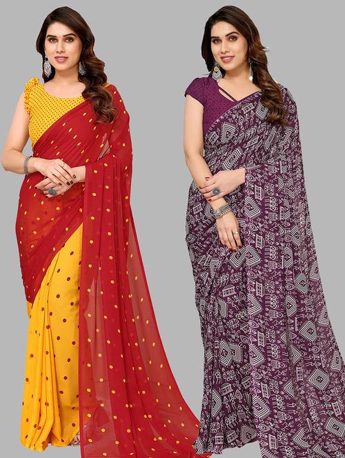 pack of 2 casual wear sarees with blouse - 21433877 - Very Small Image - 1