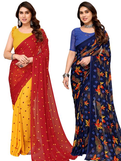women pack of 2 casual wear combo sarees with blouse - 21433889 - Very Small Image - 1