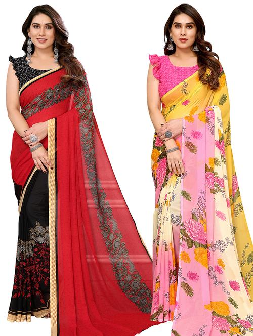 pack of 2 casual wear sarees with blouse - 21433897 - Very Small Image - 1