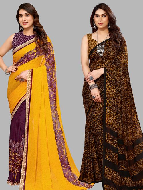 women pack of 2 casual wear combo sarees with blouse - 21433900 - Very Small Image - 1