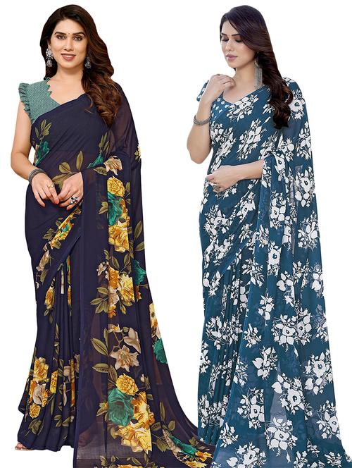women pack of 2 casual wear sarees with blouse - 21433903 - Very Small Image - 1