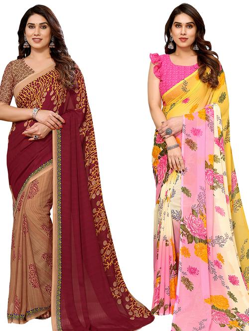 women pack of 2 casual wear combo sarees with blouse - 21433907 - Very Small Image - 1