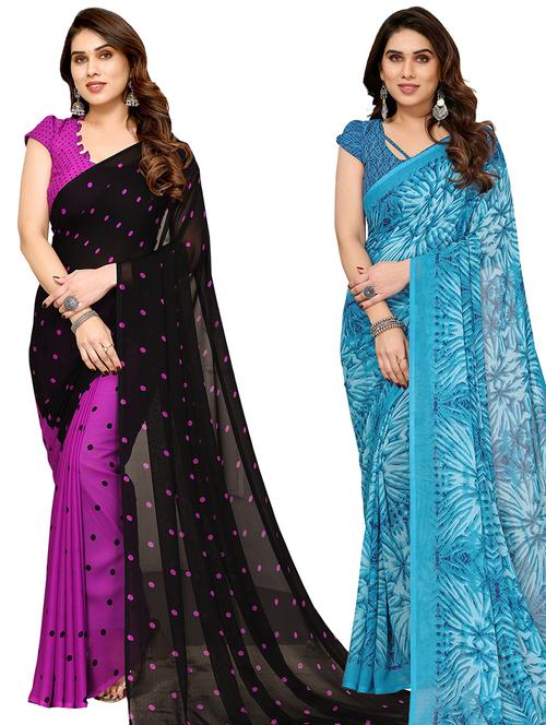 women pack of 2 casual wear combo sarees with blouse - 21433914 - Very Small Image - 1
