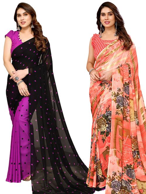 women pack of 2 casual wear sarees with blouse - 21433915 - Very Small Image - 1