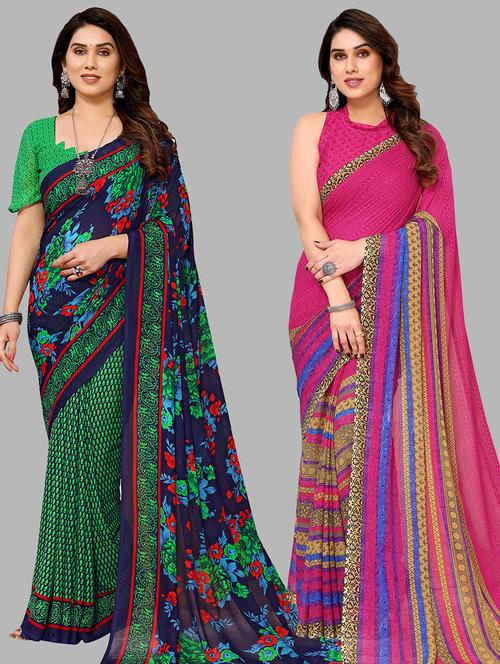 women pack of 2 casual wear sarees with blouse - 21433917 - Very Small Image - 1