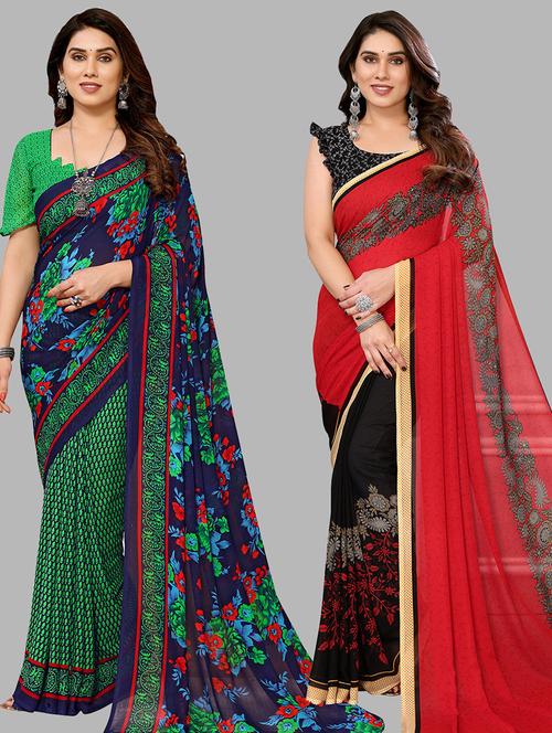 women pack of 2 casual wear sarees with blouse - 21433919 - Very Small Image - 1
