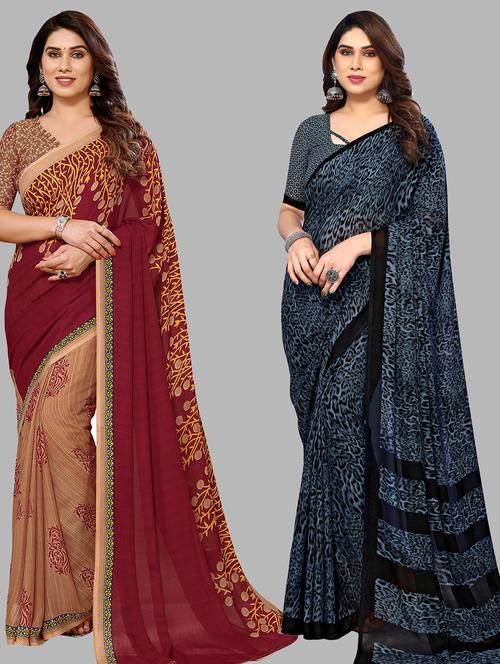 women pack of 2 casual wear combo sarees with blouse - 21433921 - Very Small Image - 1