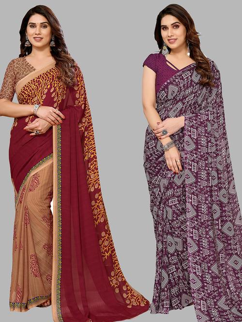 women pack of 2 casual wear sarees with blouse - 21433922 - Very Small Image - 1