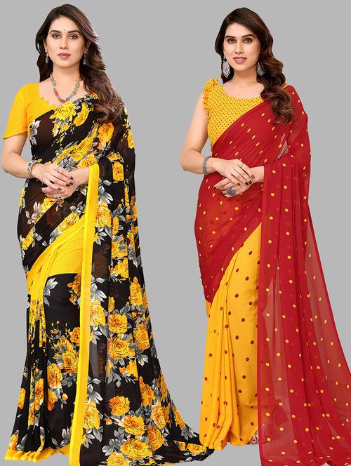 women pack of 2 casual wear sarees with blouse - 21433925 - Very Small Image - 1