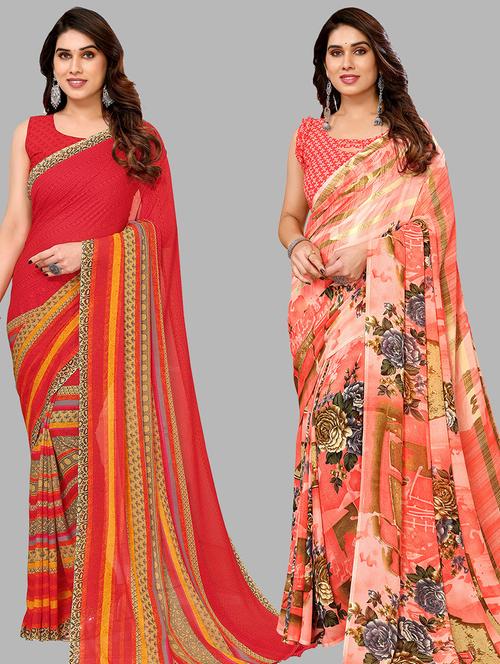women pack of 2 casual wear sarees with blouse - 21433927 - Very Small Image - 1