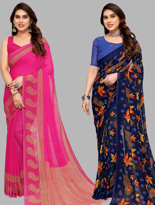 women pack of 2 casual wear combo sarees with blouse - 21433928 - Very Small Image - 1