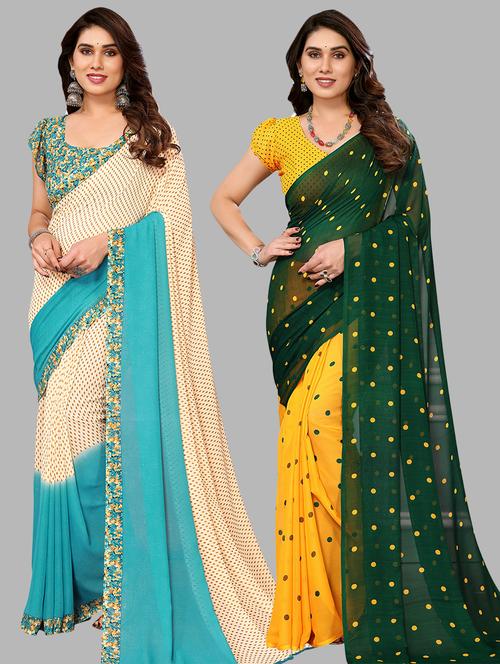 women pack of 2 casual wear sarees with blouse - 21433929 - Very Small Image - 1