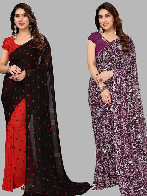 women pack of 2 casual wear sarees with blouse - 21433930 - Very Small Image - 1