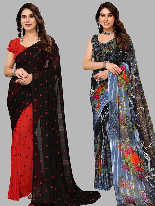 women pack of 2 casual wear sarees with blouse - 21433935 - Very Small Image - 1